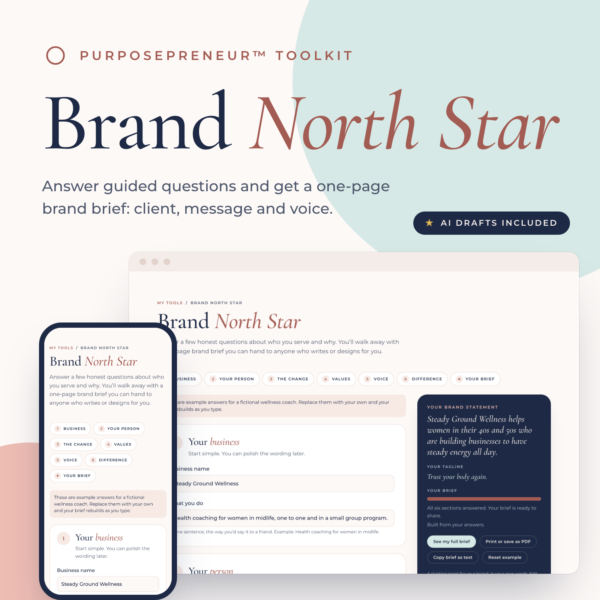 Brand North Star from the Purposepreneur Toolkit, shown on a laptop and a phone